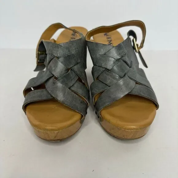 Korks Berengo Wood Heel Sandals Blue Leather | Women Size 10 - Picture 2 of 14